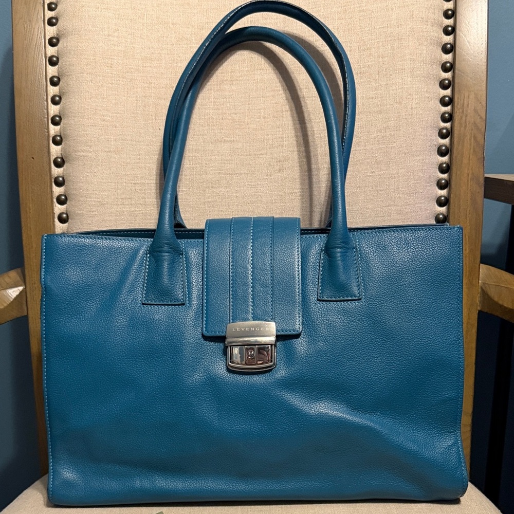 Vintage Levenger Teal Leather Travel/Business Tote